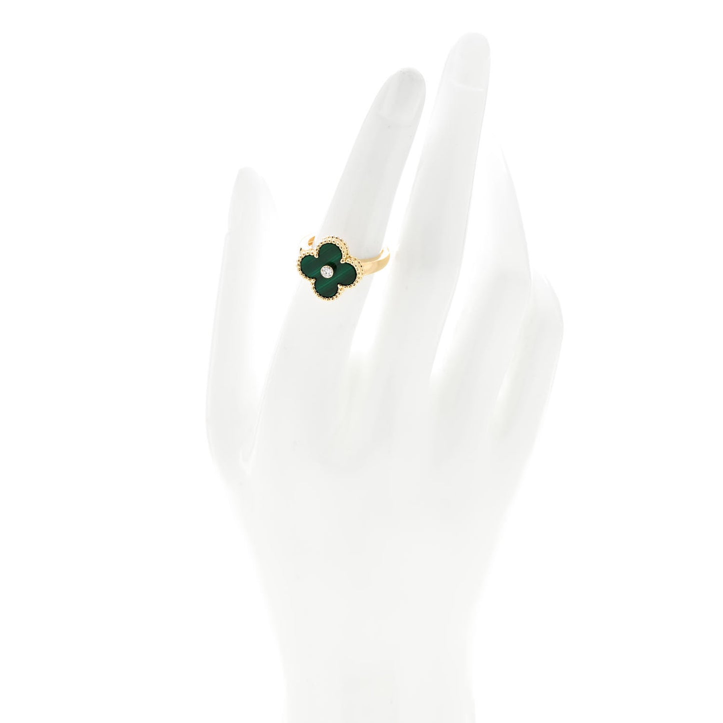 18K Yellow Gold Diamond Malachite Vintage Alhambra Ring 53 6.5