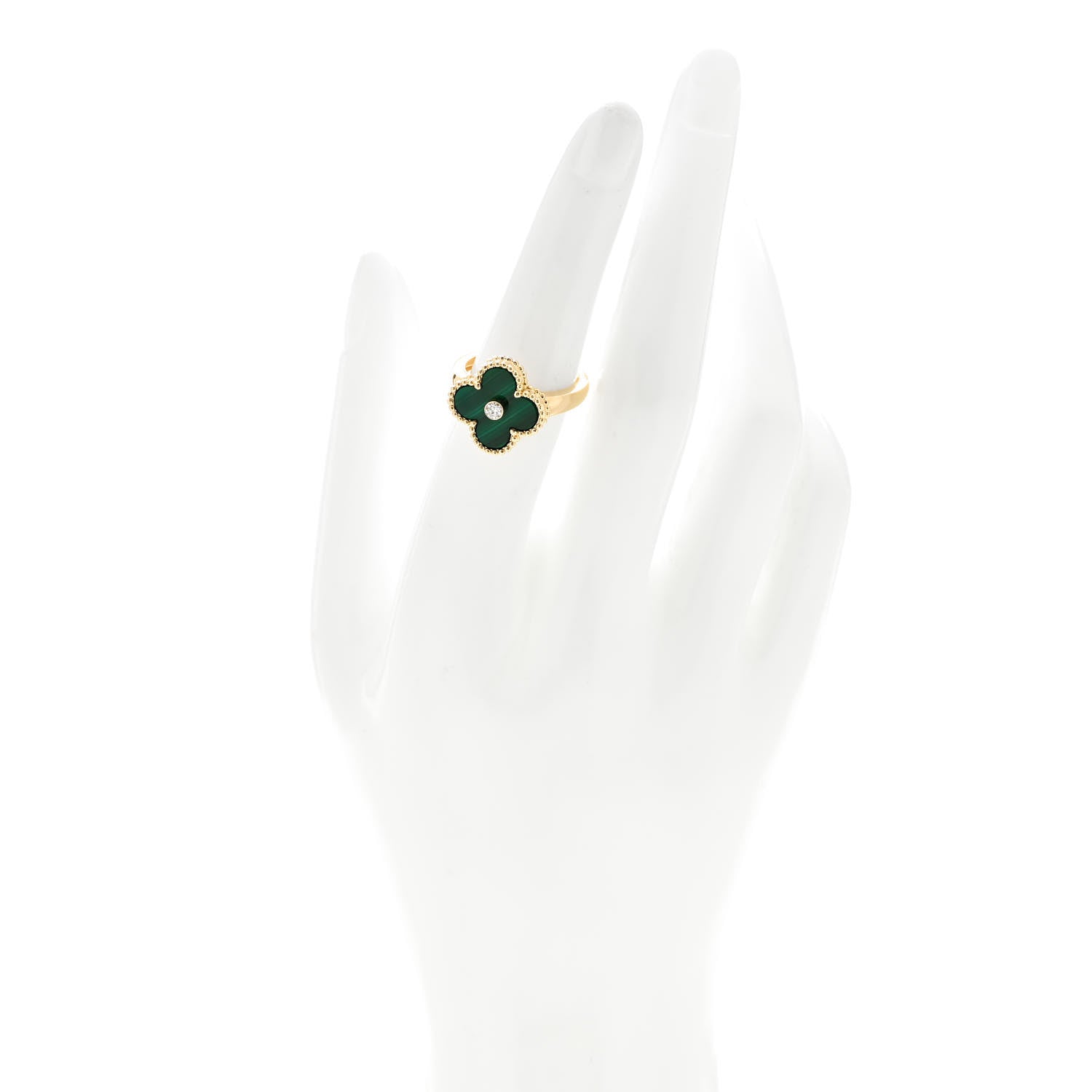 Van Cleef & Arpels 18K Yellow Gold Diamond Malachite Vintage Alhambra Ring 53 6.5 2 of 5