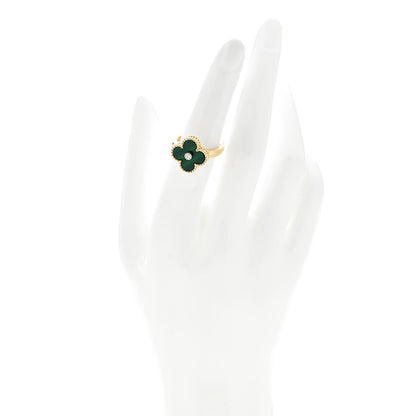 Van Cleef & Arpels 18K Yellow Gold Diamond Malachite Vintage Alhambra Ring 53 6.5 2 of 5