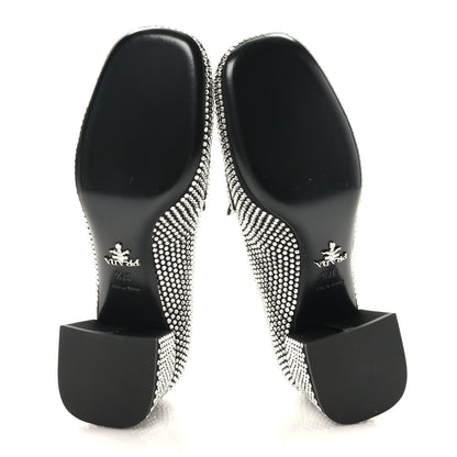Prada Satin Crystal Embellished Womens Metal Triangle Logo 50mm Loafers 37.5 Crystal 5 of 8