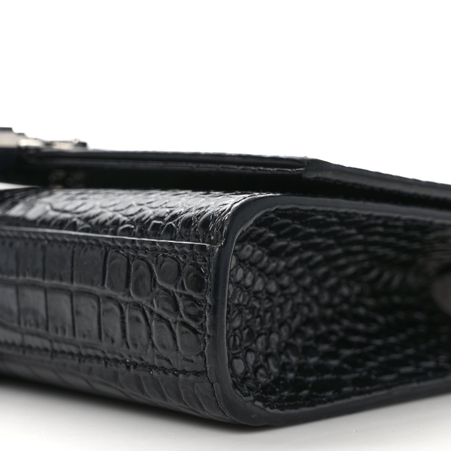 Saint Laurent SAINT LAURENT Calfskin Crocodile Embossed Small Classic Monogram Kate Tassel Satchel Black 9 of 12