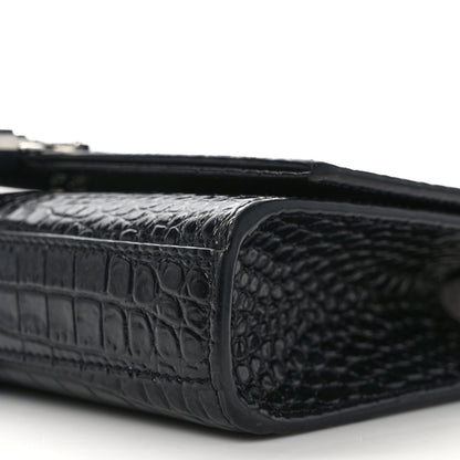 Saint Laurent SAINT LAURENT Calfskin Crocodile Embossed Small Classic Monogram Kate Tassel Satchel Black 9 of 12