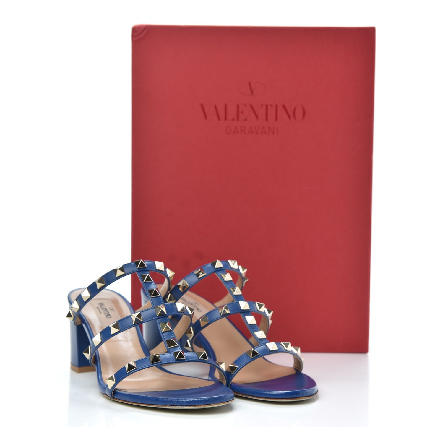 Calfskin Rockstud 60mm Caged Slide Sandals 37.5 Blu Delft