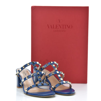 Valentino Garavani Calfskin Rockstud 60mm Caged Slide Sandals 37.5 Blu Delft 8 of 9