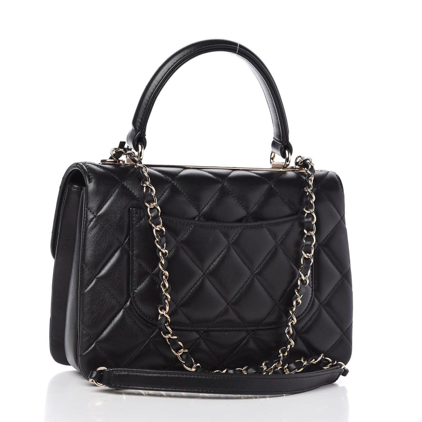 Lambskin Quilted Small Trendy CC Dual Handle Flap Bag Black