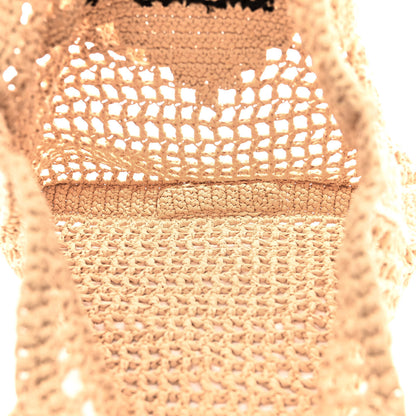Prada Yarn Raffia Effect Crochet Logo Embroidered Tote Bag Naturale 5 of 9