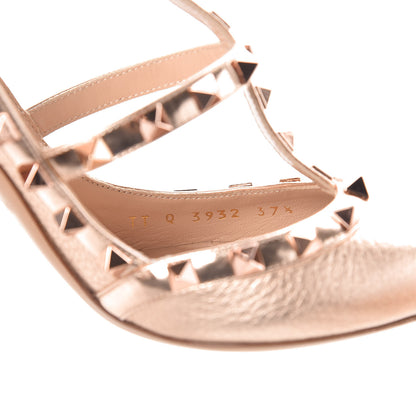 Valentino Garavani Metallic Pebbled Calfskin Rockstud Ankle Strap 100mm Pumps 37.5 Rame 8 of 8