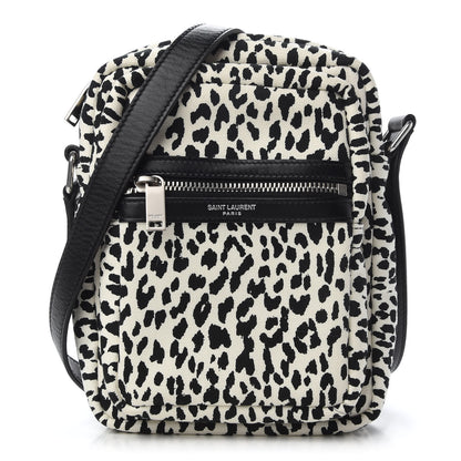 Saint Laurent Canvas Leopard Print Sid Messenger Bag Black White 1 of 9