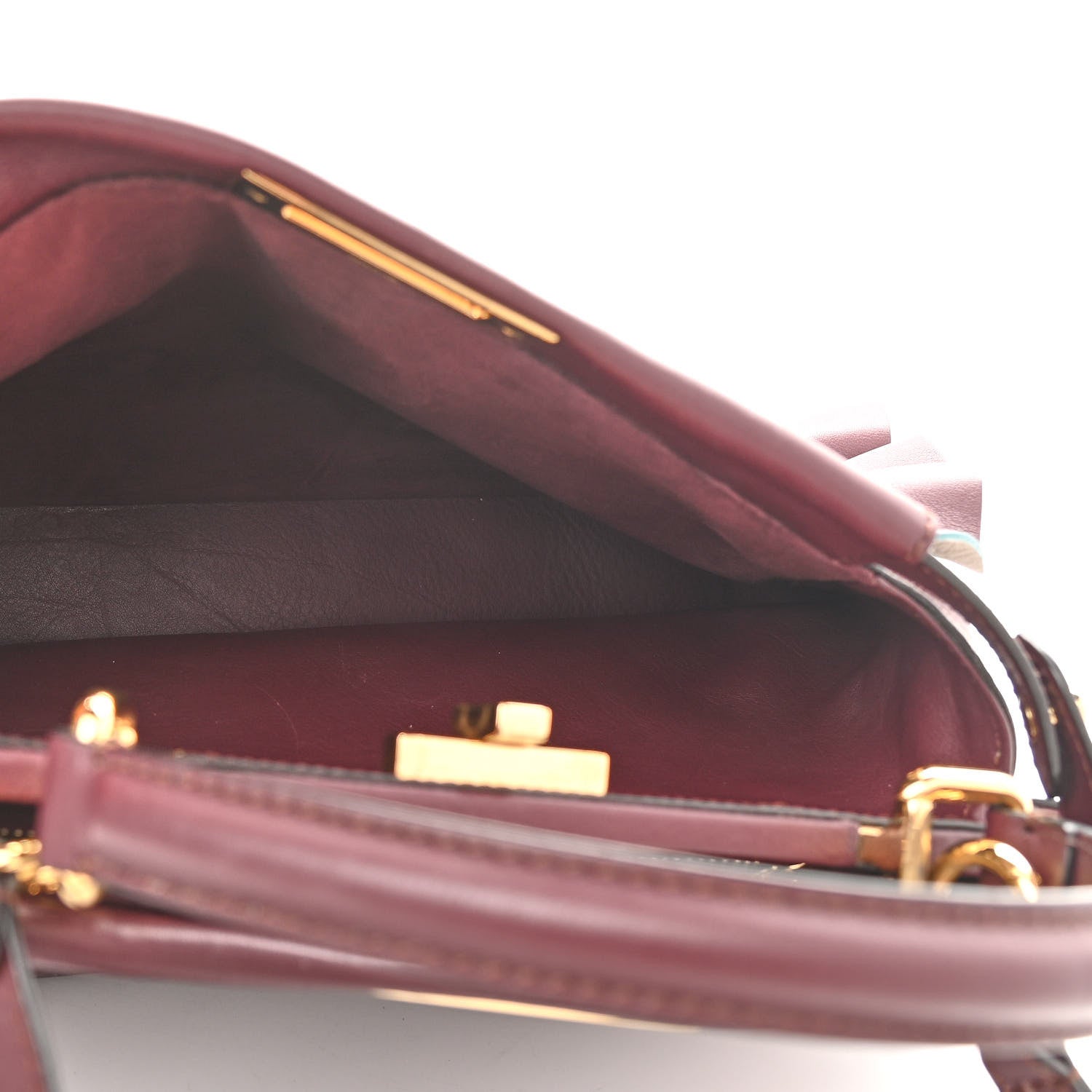 Fendi Vitello Seta Waves Bi-Color Medium Peekaboo Iconic Satchel Bordeaux Latte 5 of 12