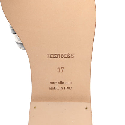Hermes Calfskin Canvas Oran Sandals 37 Black 7 of 8