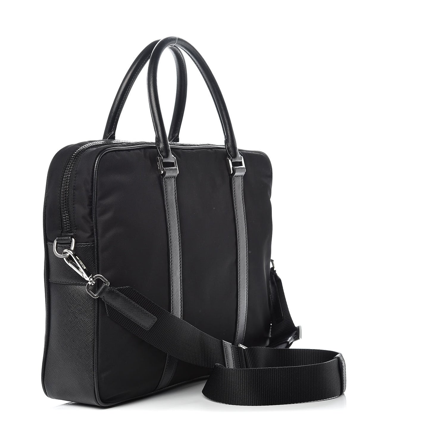 Tessuto Nylon Saffiano Metal Triangle Logo Work Bag Black
