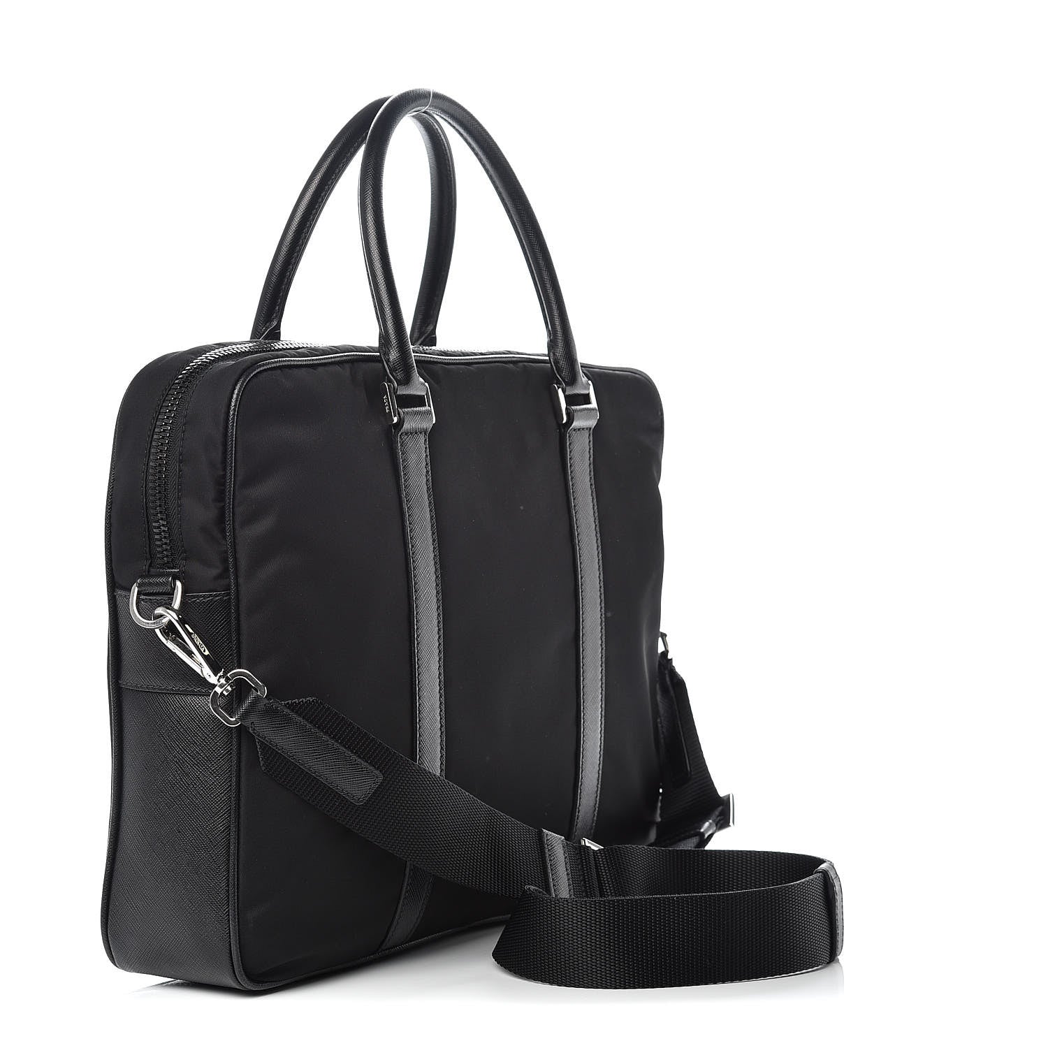 Prada Tessuto Nylon Saffiano Metal Triangle Logo Work Bag Black 3 of 12