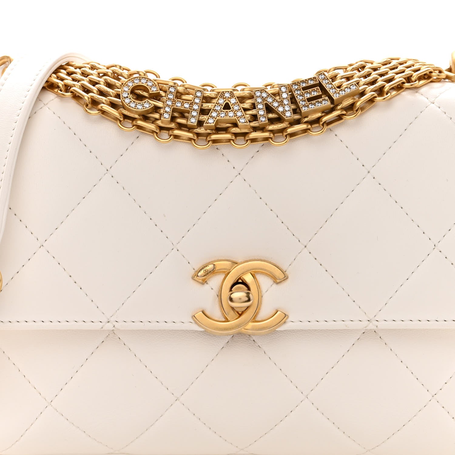 Chanel Lambskin Quilted Small CC Crystal Logo Chain Flap White 10 of 13