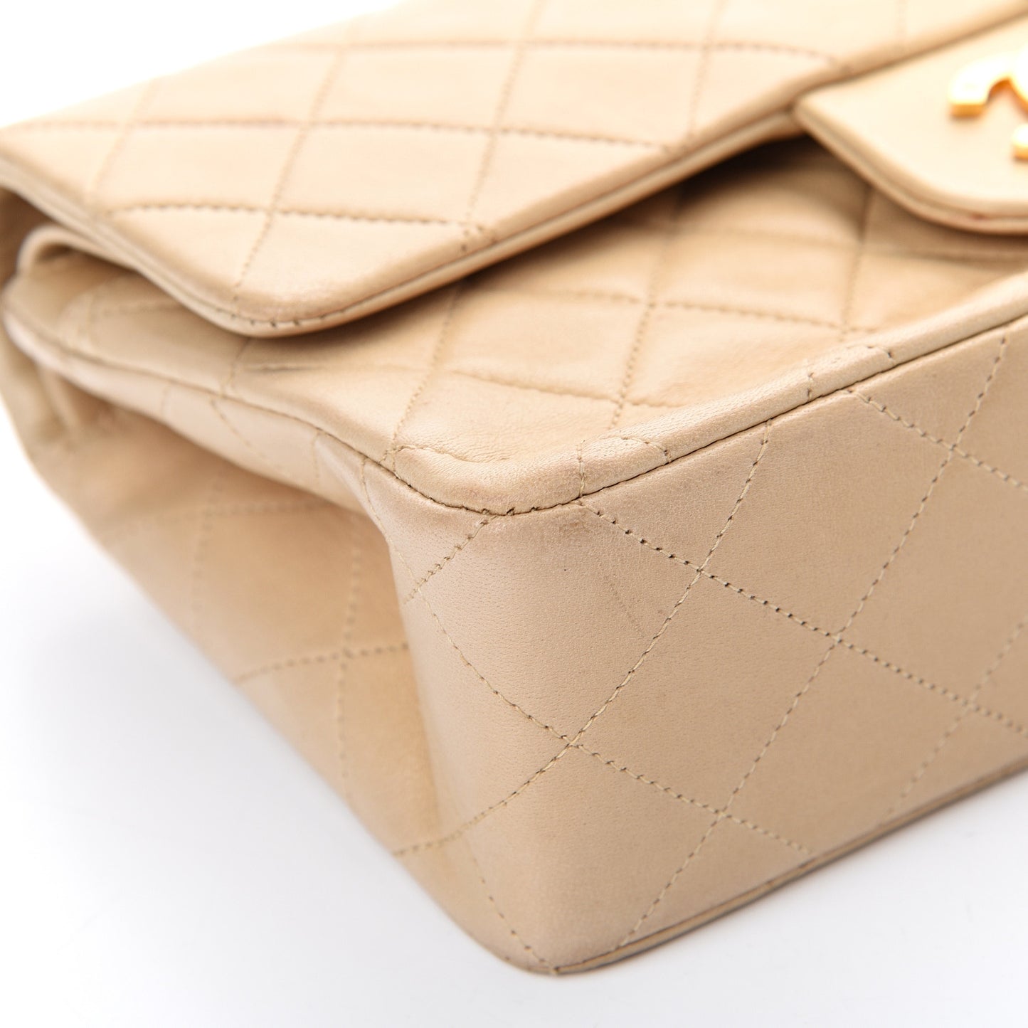 Lambskin Quilted Small Double Flap Beige