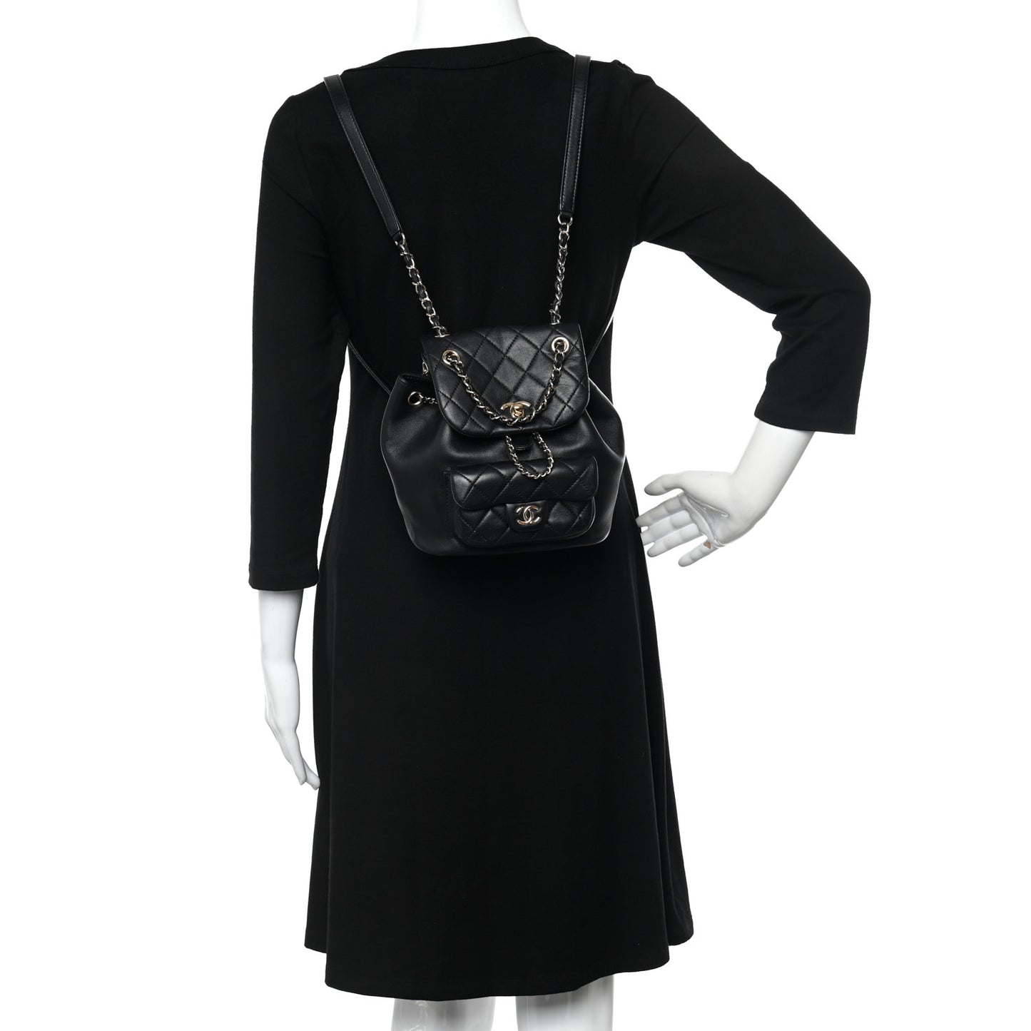 Lambskin Quilted Small Duma Drawstring Backpack Black