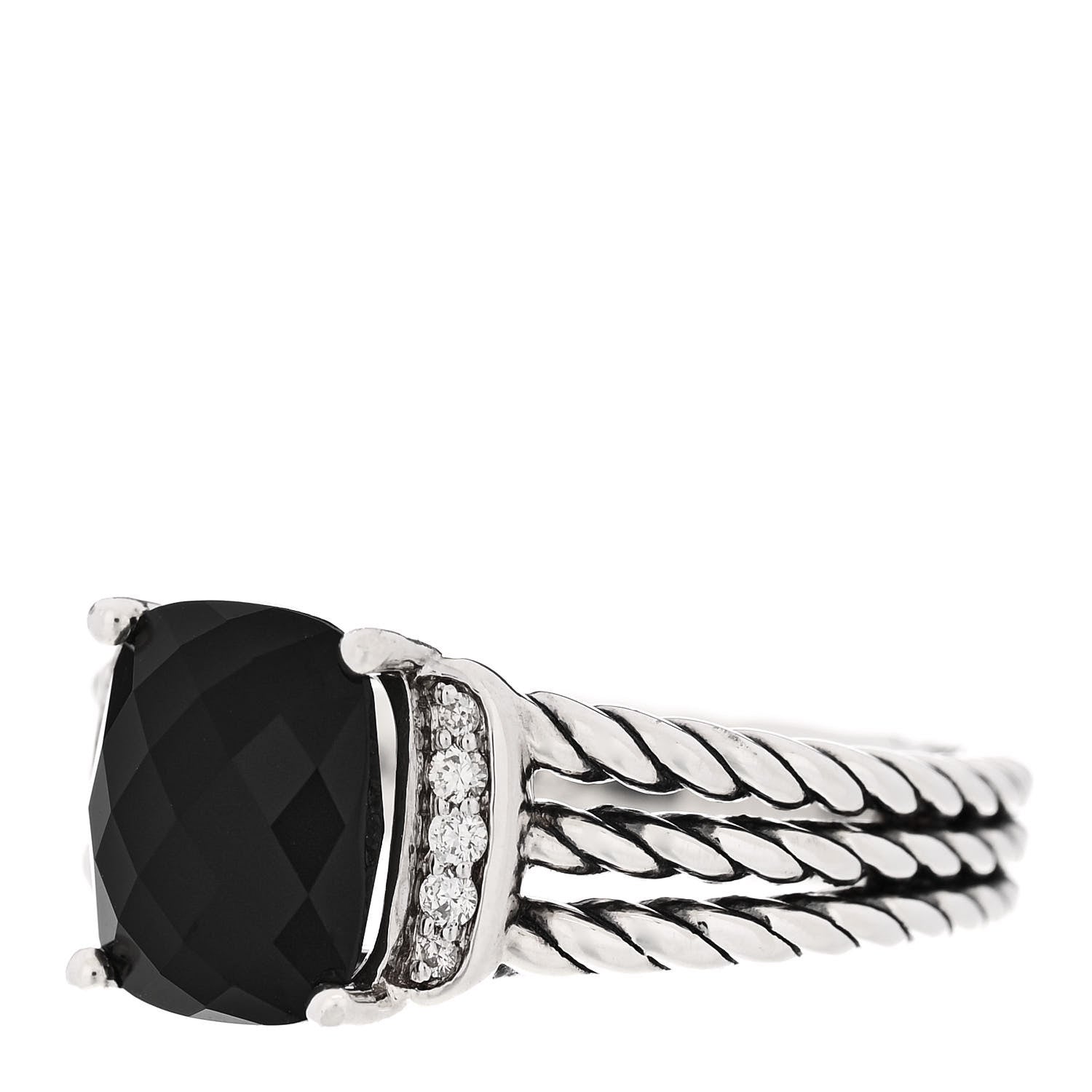 David Yurman Sterling Silver Diamond Black Onyx 10mm Petite Wheaton Ring 59 8.75 3 of 5