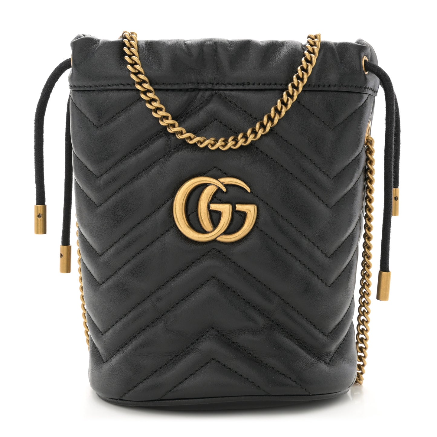 Calfskin Matelasse Mini GG Marmont 2.0 Bucket Bag Black