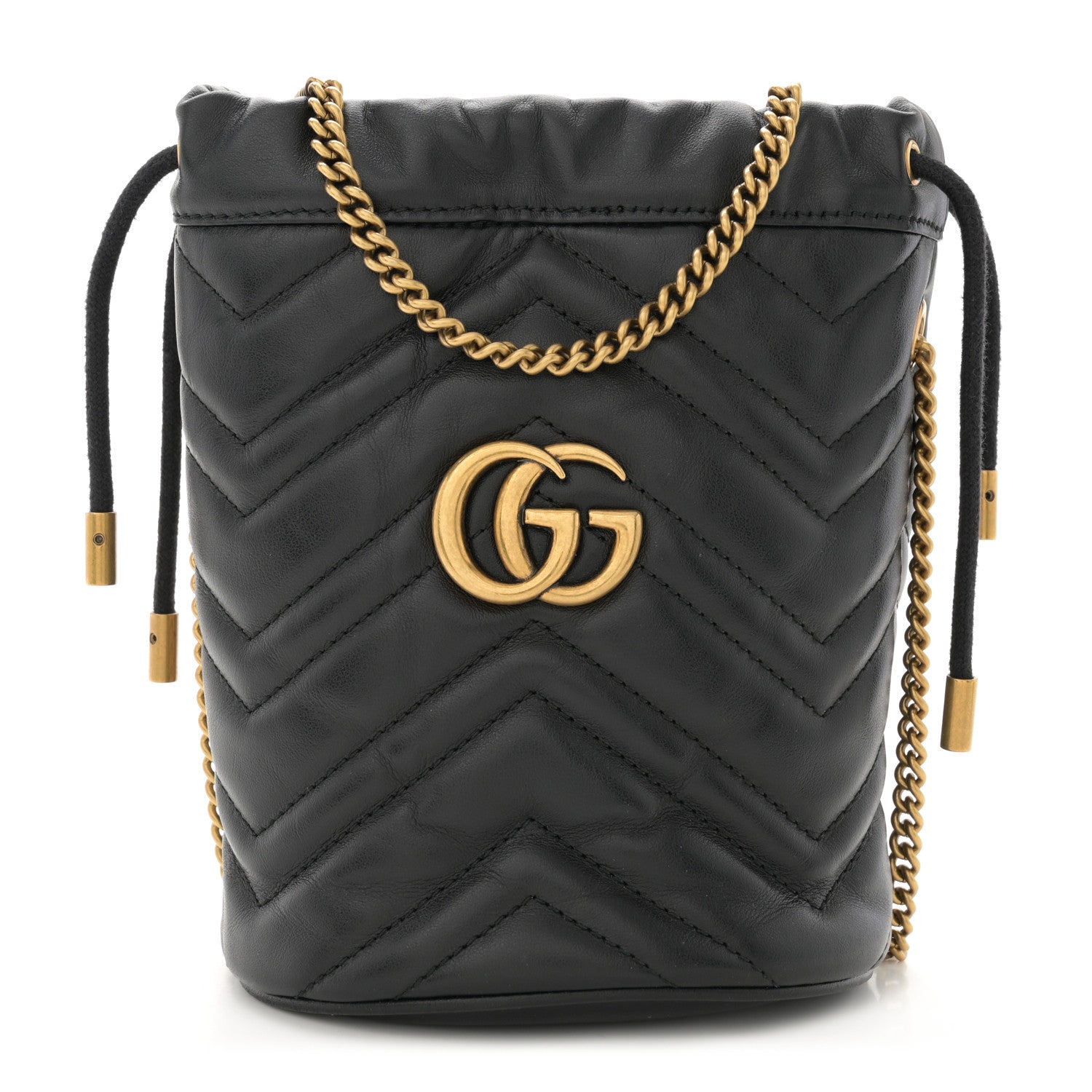 Gucci Calfskin Matelasse Mini GG Marmont 2.0 Bucket Bag Black 1 of 10
