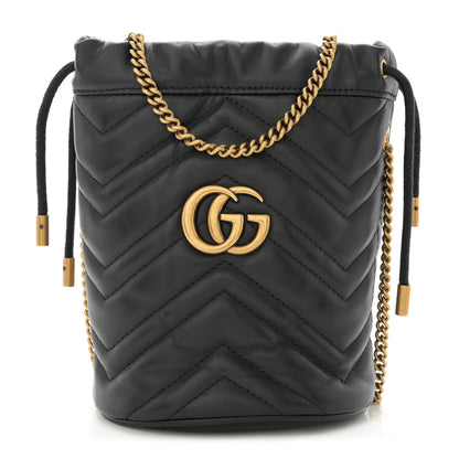 Gucci Calfskin Matelasse Mini GG Marmont 2.0 Bucket Bag Black 1 of 10
