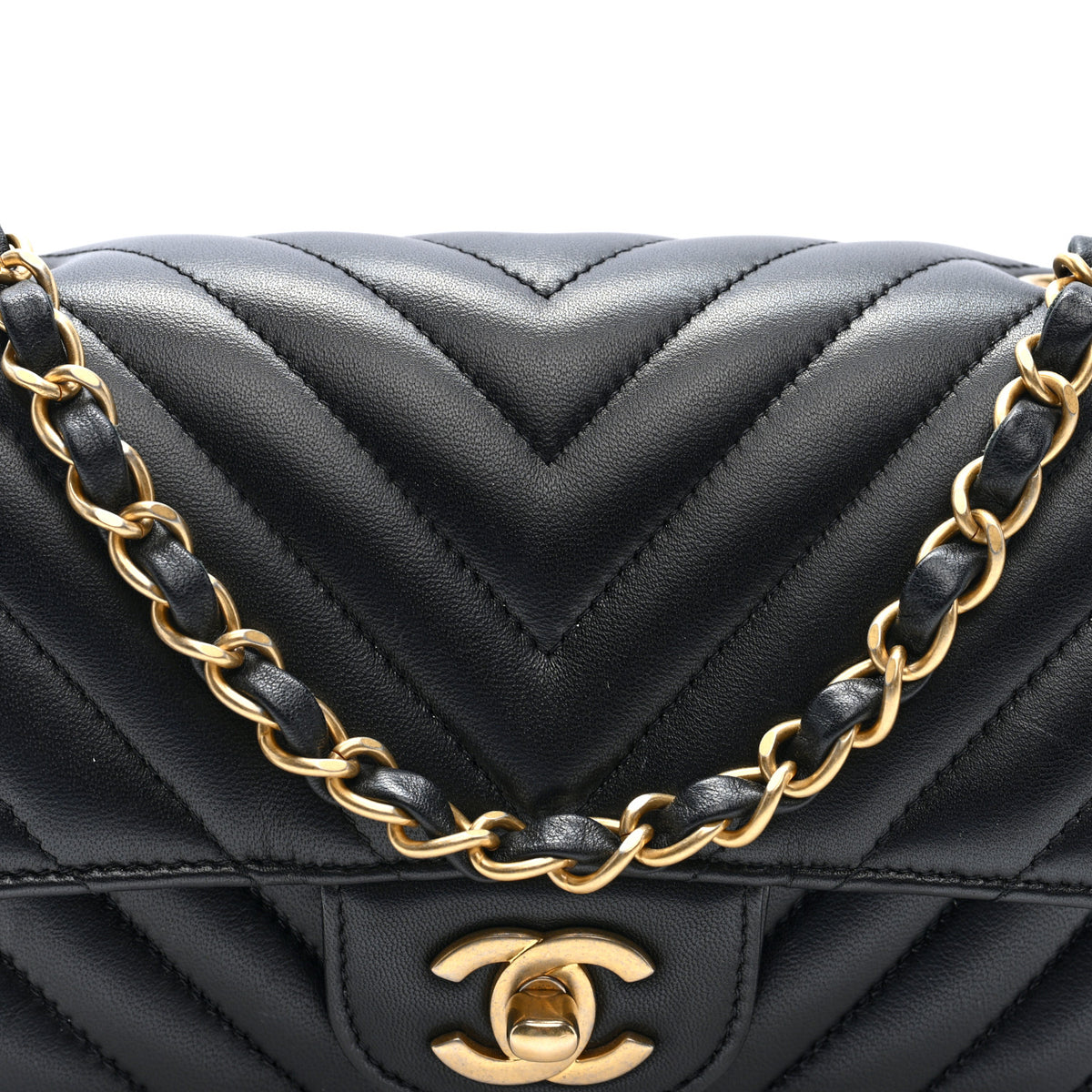 Lambskin Chevron Quilted Mini Rectangular Flap Black