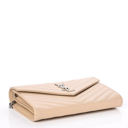 Saint Laurent Grain De Poudre Matelasse Chevron Monogram Chain Wallet Nude Powder 4 of 7