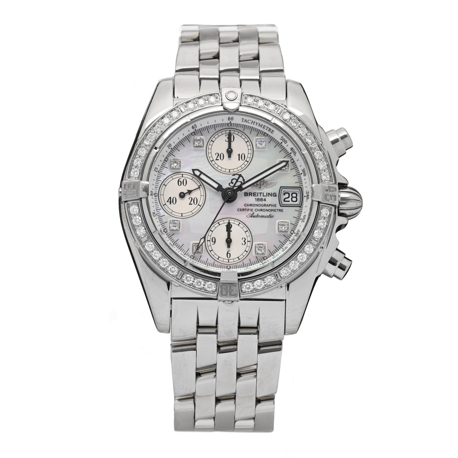 Breitling Stainless Steel Diamond Mother of Pearl 39mm Cockpit Chronograph Automatic Watch A13357 1 of 4