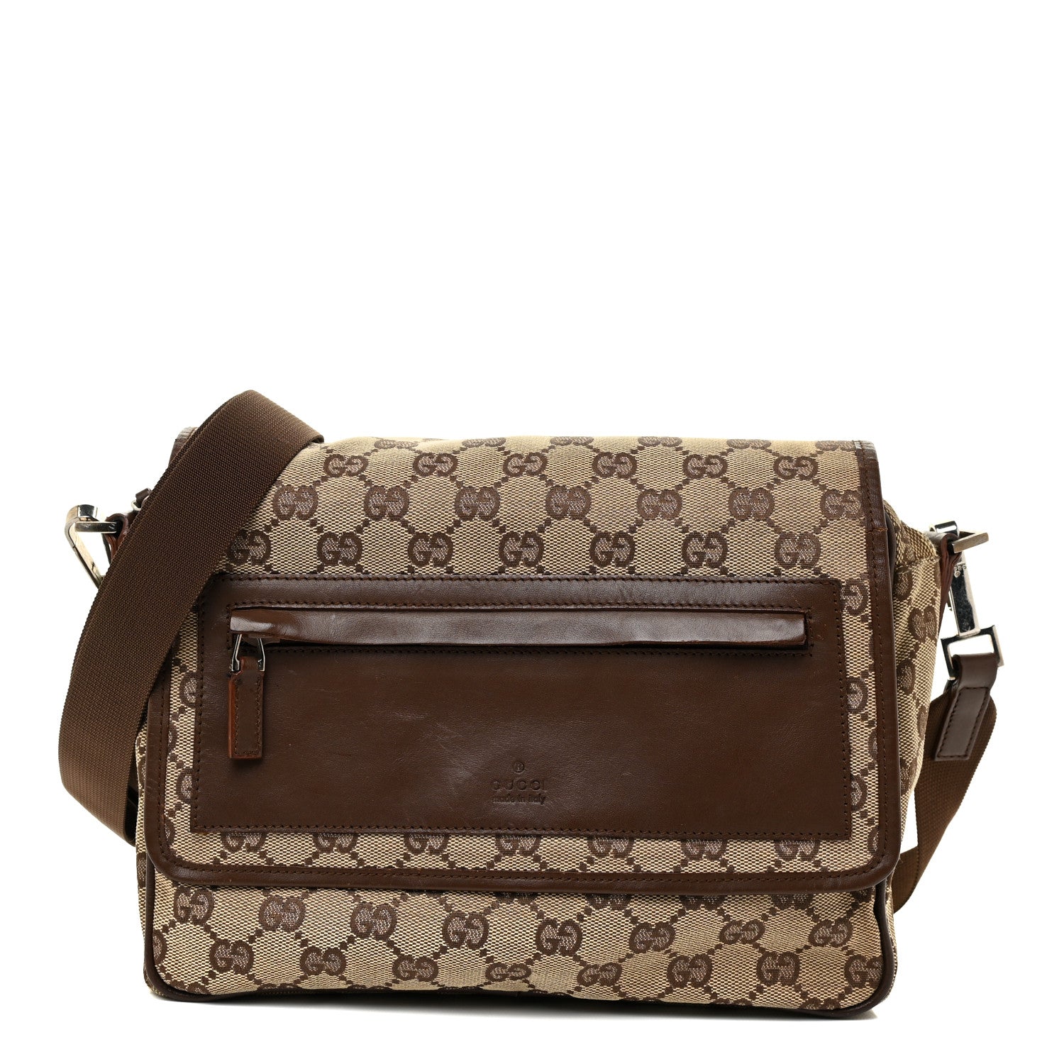 Gucci Monogram Flap Pocket Messenger Bag Beige Dark Brown 1 of 31