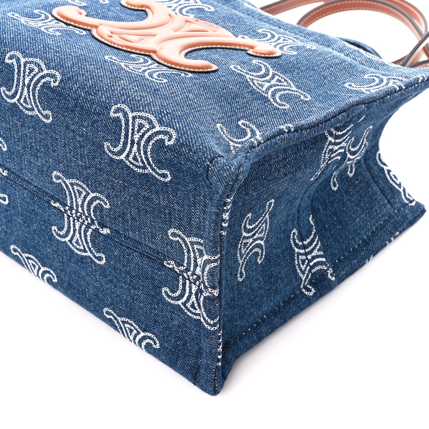 Canvas Calfskin Triomphe Print Small Cabas Navy Tan