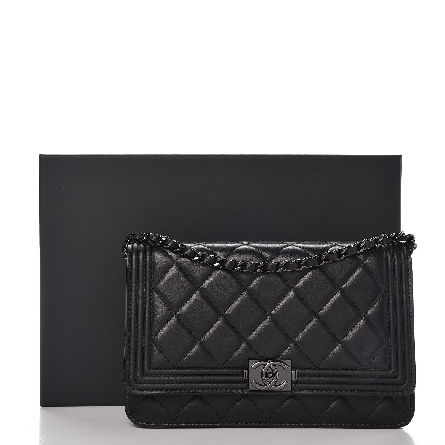 Chanel Calfskin Quilted Boy Wallet On Chain WOC So Black 9 of 9