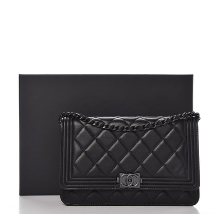 Chanel Calfskin Quilted Boy Wallet On Chain WOC So Black 9 of 9