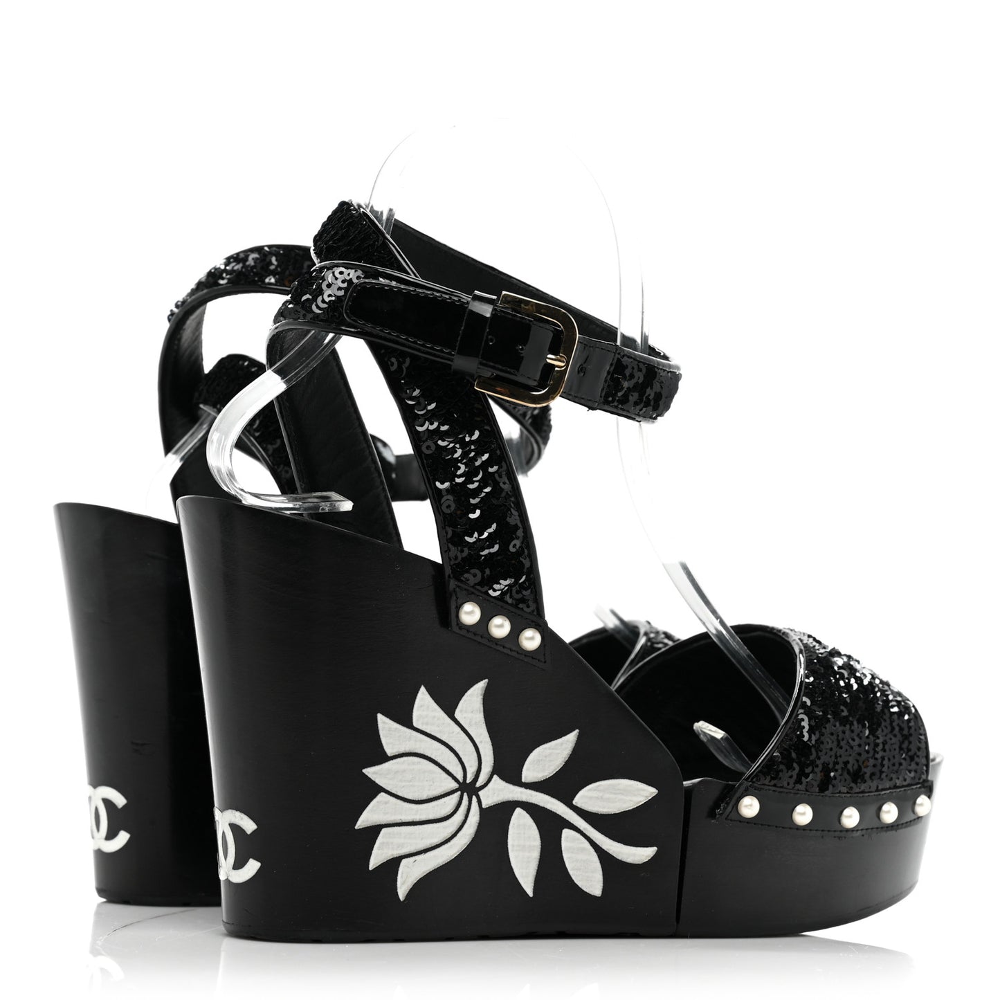 Sequin Wedge Sandals 40.5 Black