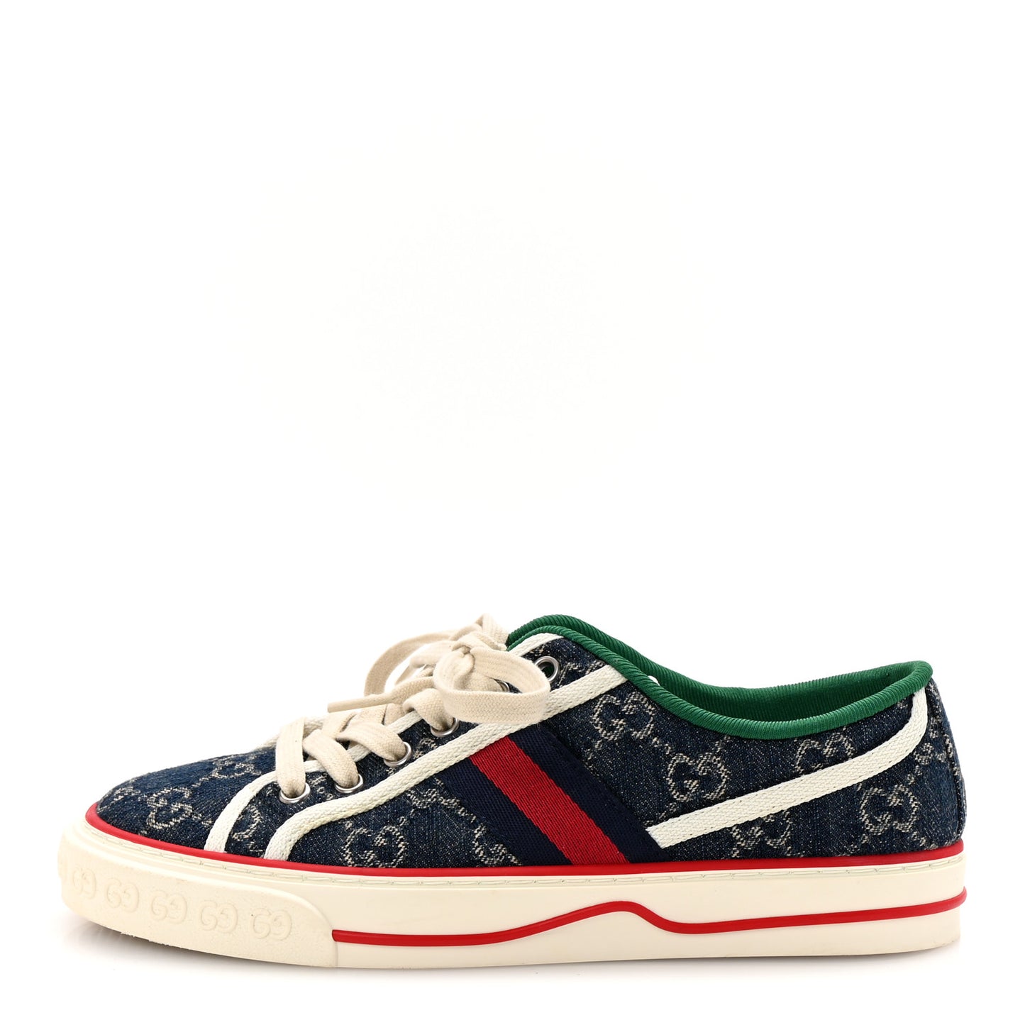 New Denim GG Monogram Web Womens 1977 Tennis Sneakers 37 Blue Tea Mystic White