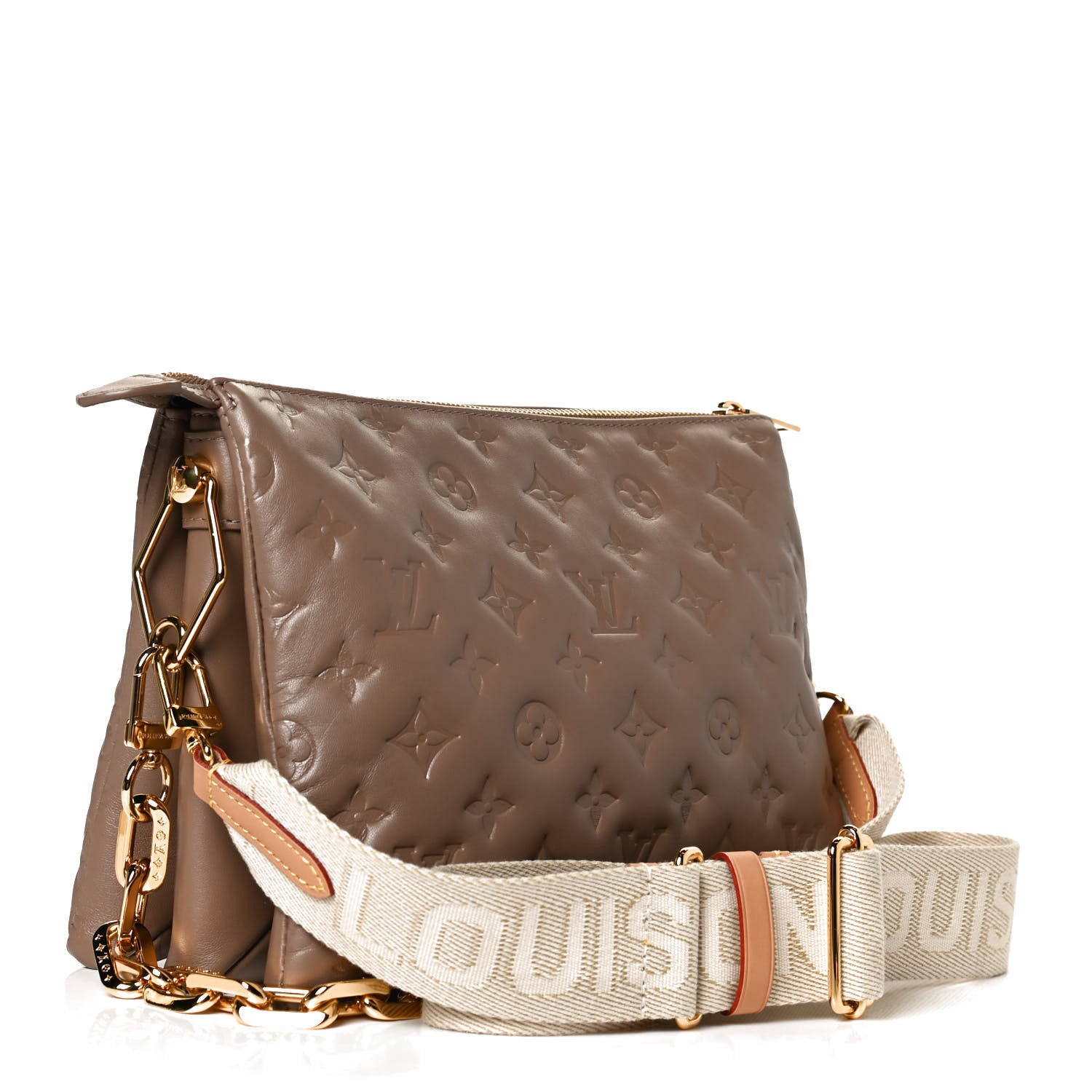 Louis Vuitton Lambskin Embossed Monogram Coussin PM Taupe 2 of 12