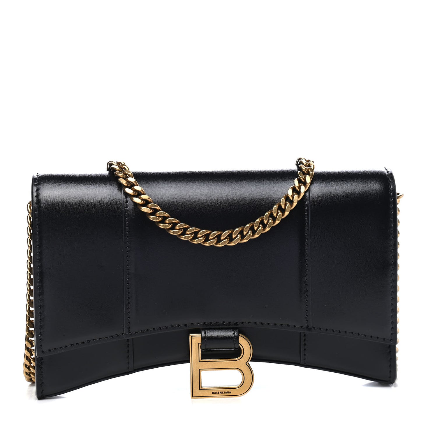 Shiny Box Calfskin Hourglass Chain Bag Black