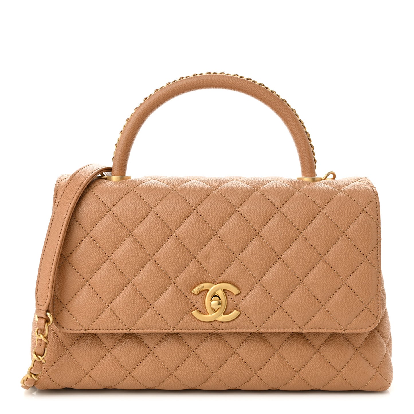 Caviar Quilted Small Coco Chain Handle Flap Brown