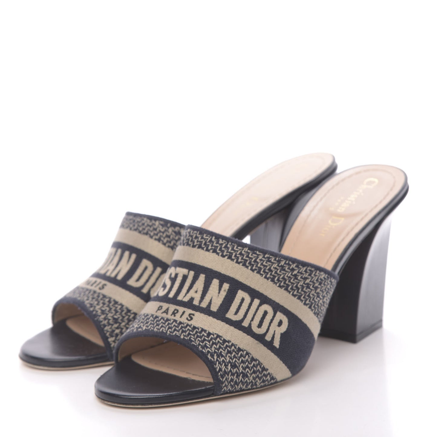 Cotton Embroidered D-Way Heeled Slide Sandal 41 Dark Blue