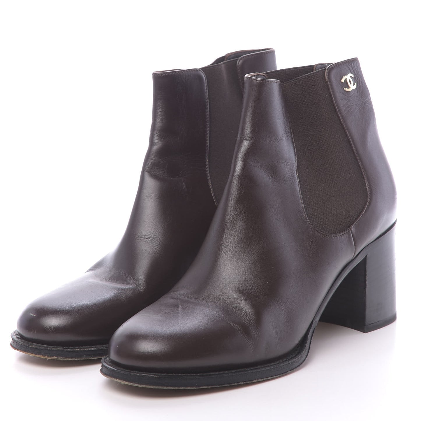 Glazed Calfskin Short Boots 39 Dark Brown