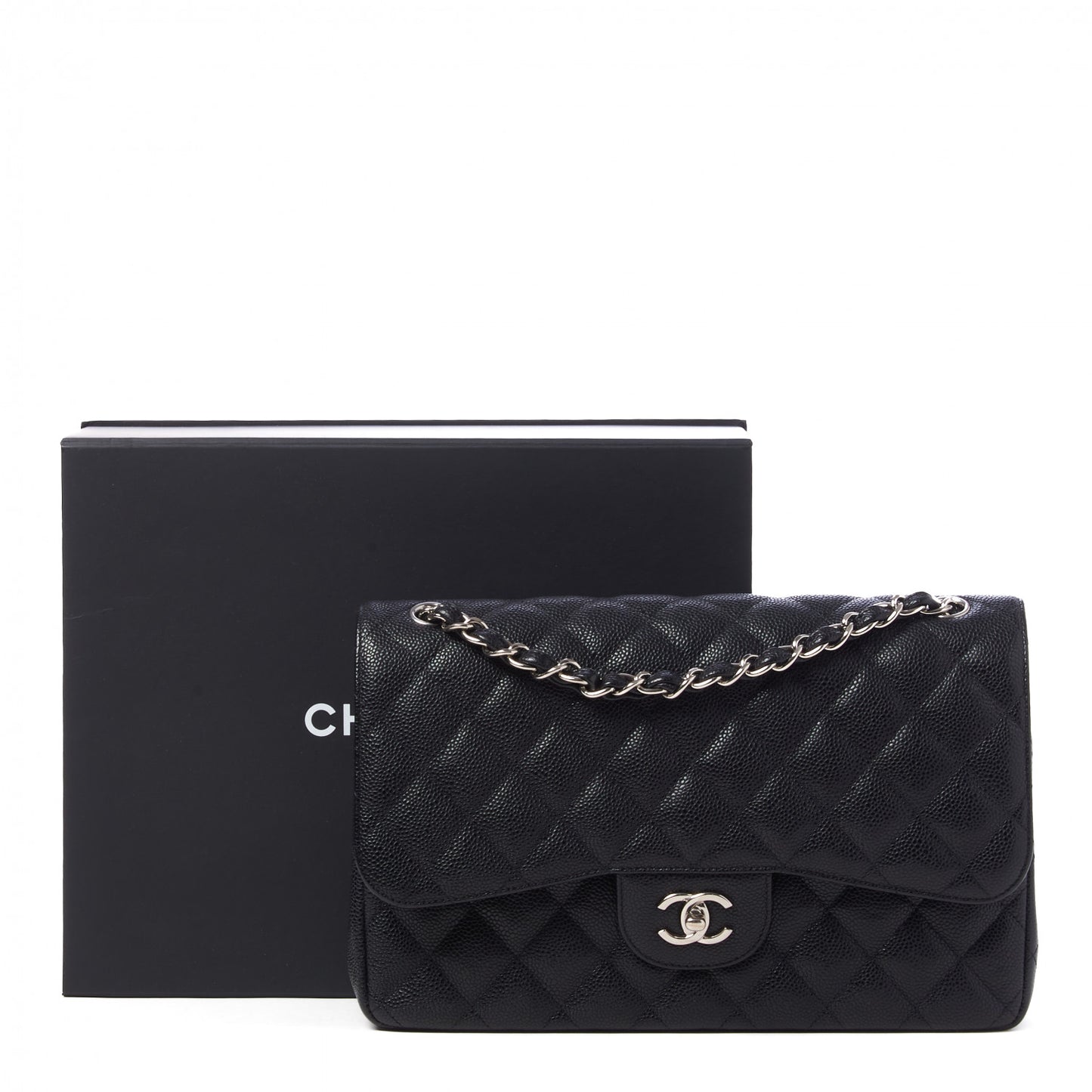 Caviar Quilted Jumbo Double Flap Black