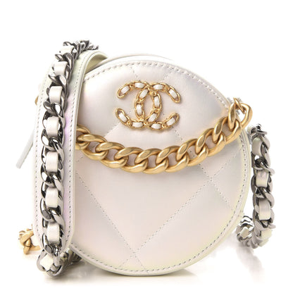 Chanel Iridescent Calfskin Quilted 19 Round Clutch With Chain White 1 of 11