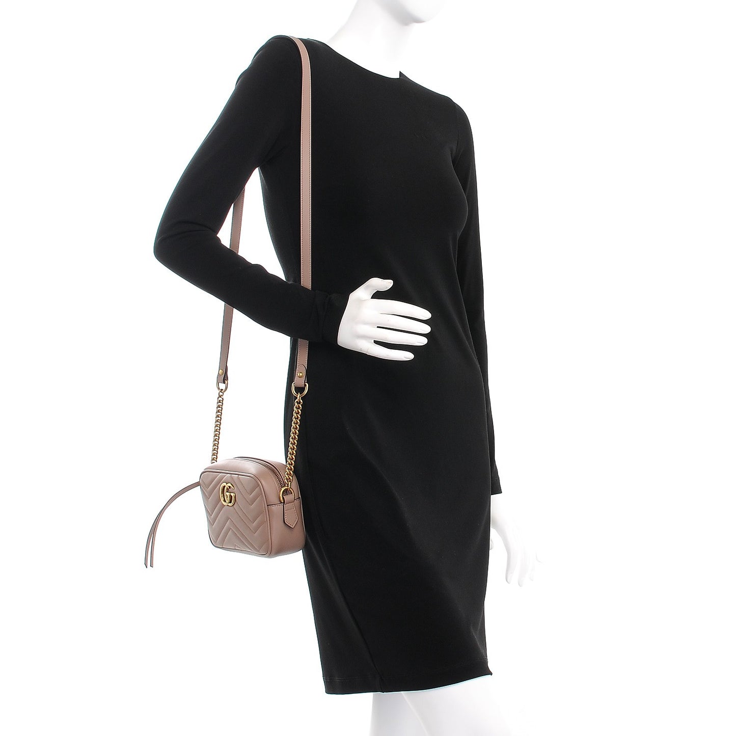 Calfskin Matelasse Mini GG Marmont Chain Shoulder Bag Nude