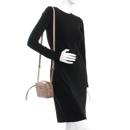 Gucci Calfskin Matelasse Mini GG Marmont Chain Shoulder Bag Nude 2 of 8