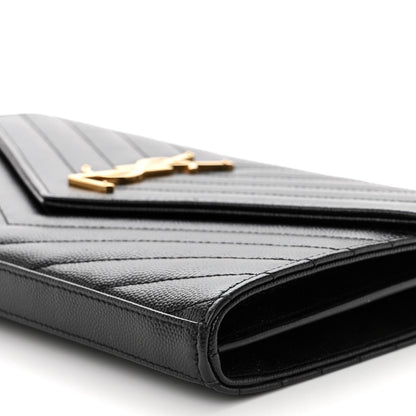 Saint Laurent Grain De Poudre Matelasse Chevron Monogram Chain Wallet Black 9 of 9