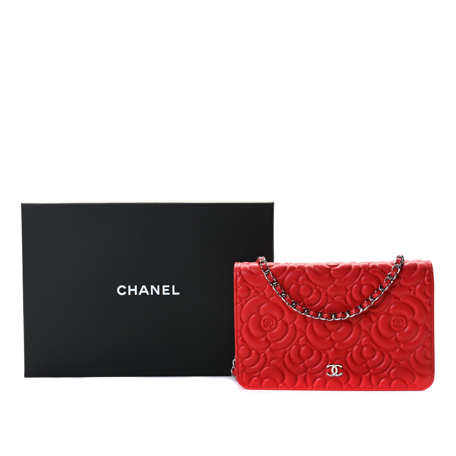 Chanel Caviar Camellia Embossed Wallet On Chain WOC Red 4 of 8