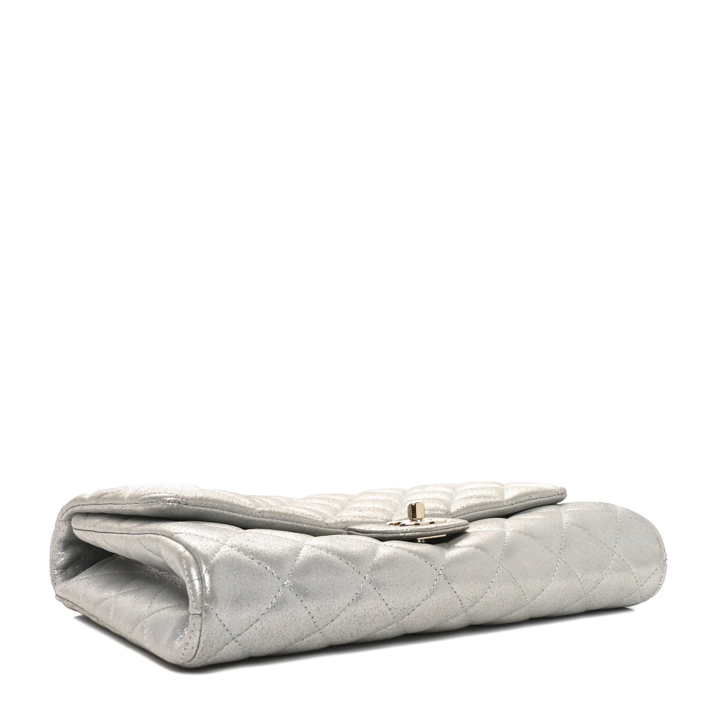 Iridescent Calfskin Quilted Clutch With Chain Flap Silver