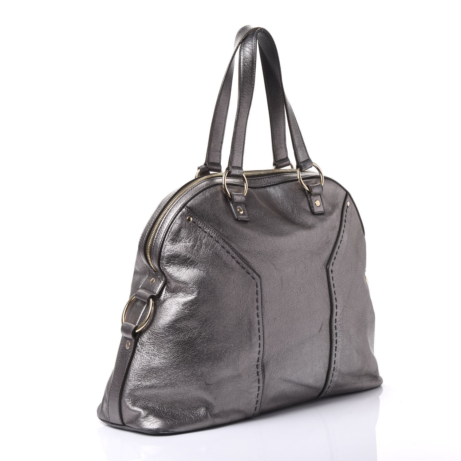 Saint Laurent Metallic Calfskin Oversized Muse Silver 2 of 12