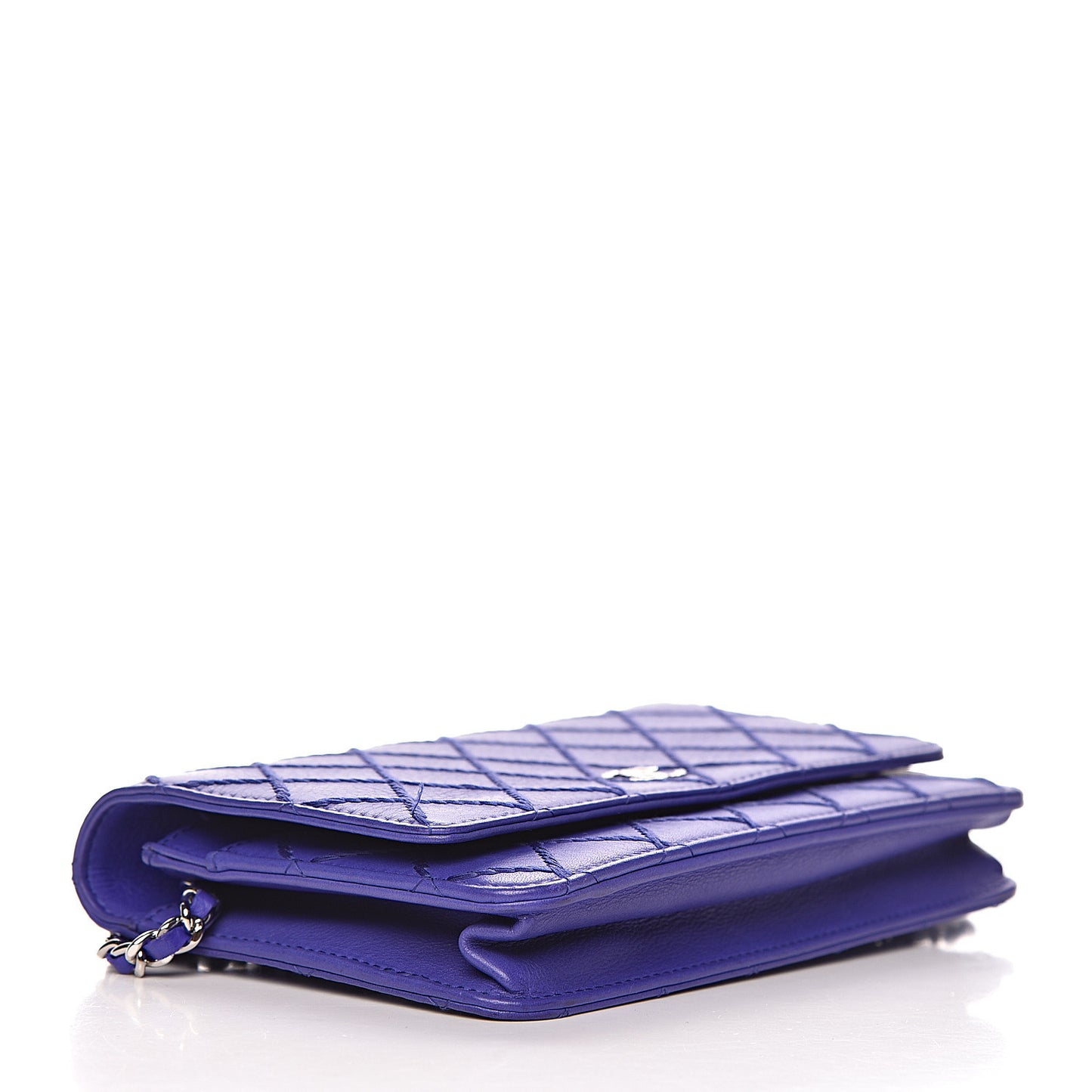Calfskin Quilted Fancy CC Wallet On Chain WOC Blue