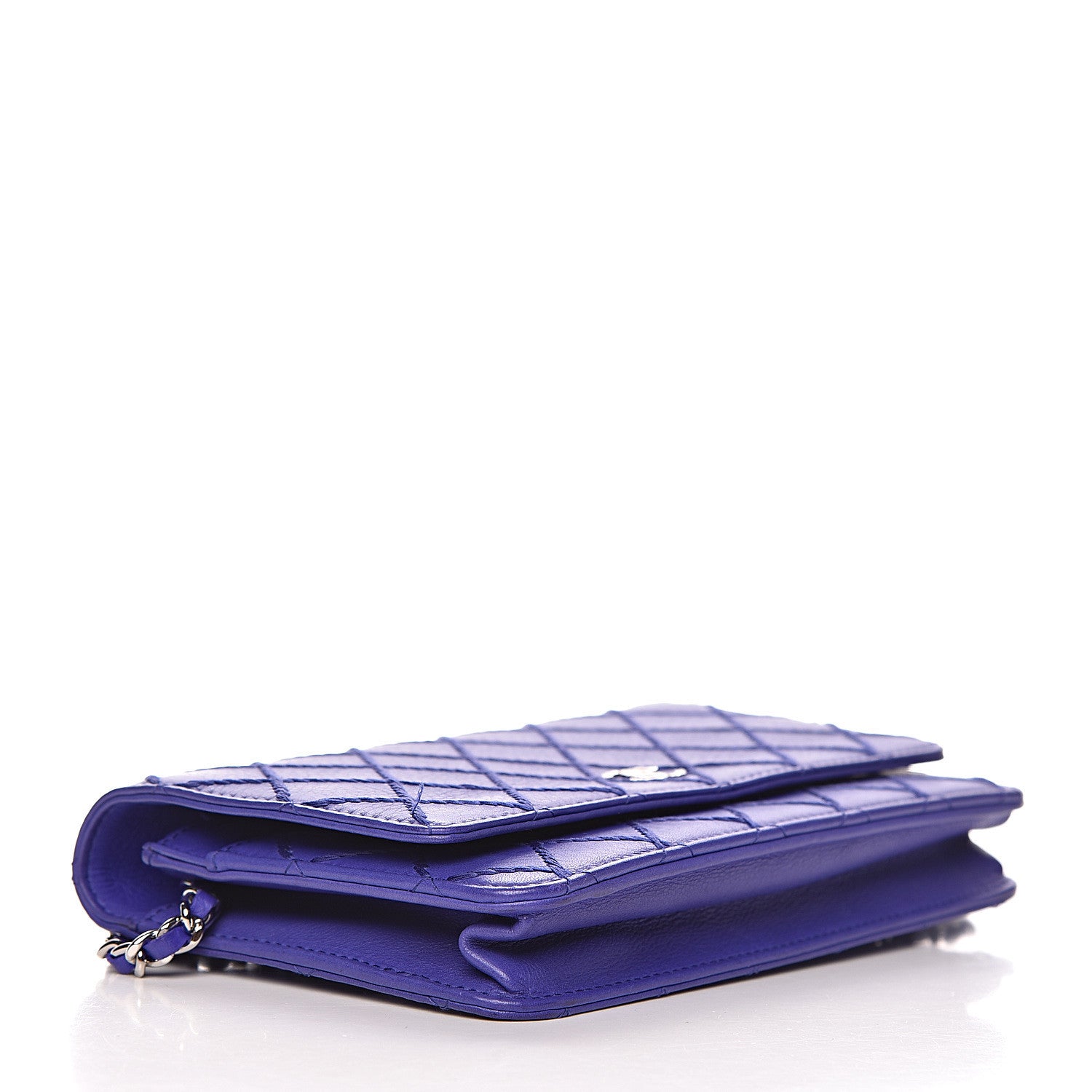 Chanel Calfskin Quilted Fancy CC Wallet On Chain WOC Blue 4 of 14