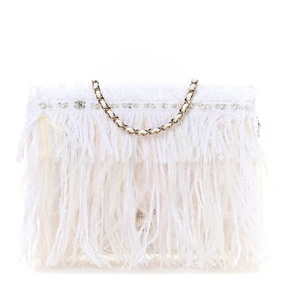 Chanel Tweed Embroidered Feathers Pearl Crystal Clutch White 1 of 11