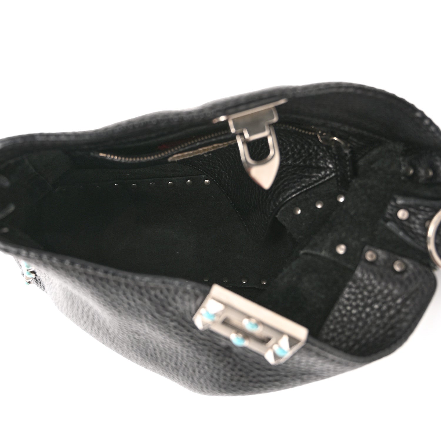 Valentino Garavani Pebbled Calfskin Tribal Small Guitar Strap Rockstud Rolling Flip-Lock Messenger Bag Black 5 of 10