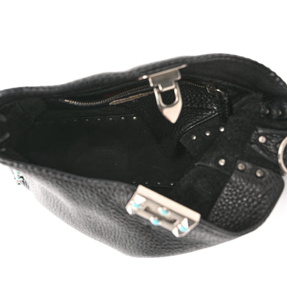 Valentino Garavani Pebbled Calfskin Tribal Small Guitar Strap Rockstud Rolling Flip-Lock Messenger Bag Black 5 of 10